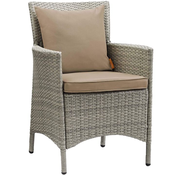 Modway Conduit Wicker Rattan Outdoor Patio Dining Arm Chair with Cushion in Light Gray Mocha