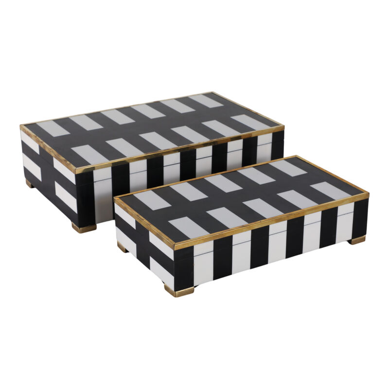 S/2 12/14" Gold Footed Boxes, Black/white image number 0