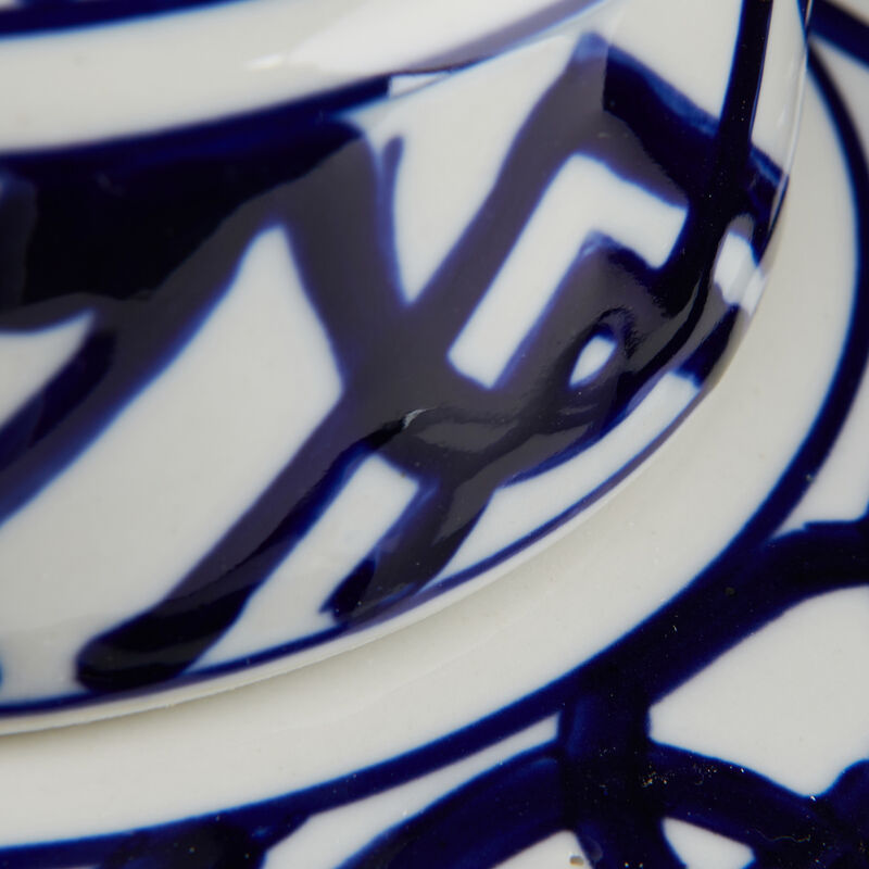 Decorative Square Ceramic Ginger Jar with Lid, Blue and White Geometric Fretwork image number 3