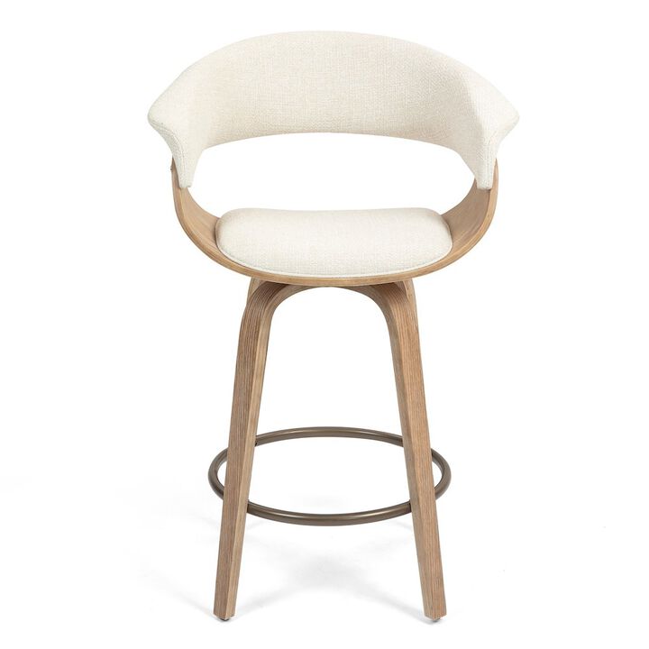Glamour Home Berkeley Beige Upholstered Fabric Counter Stool with Natural Wood Accent Legs