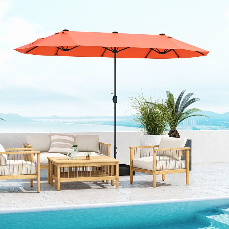 Double-Sided Patio Twin Table Umbrella with Crank Handle