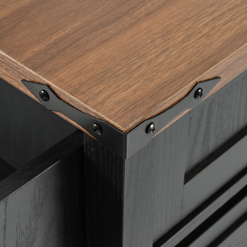 Farmhouse Kitchen Storage Island with Power Outlet, Drop Leaf & Barn Doors