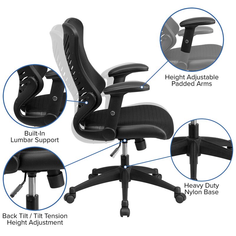 Flash Furniture Kale High Back Designer Black Mesh Executive Swivel Ergonomic Office Chair with Adjustable Arms