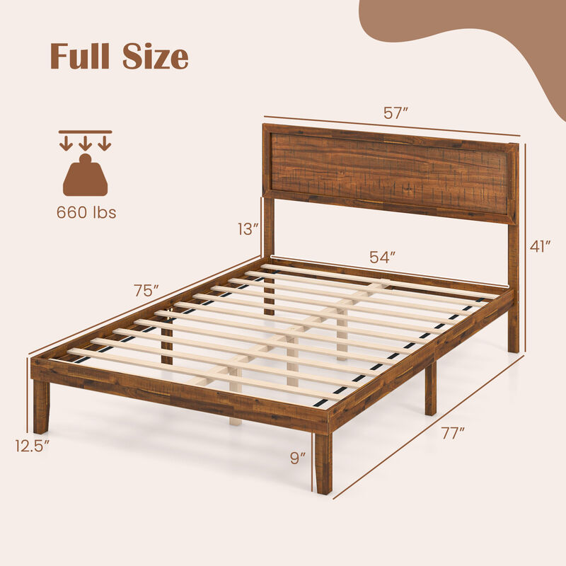 Minimalist Bed Frame with Headboard and Reinforced Wooden Slats