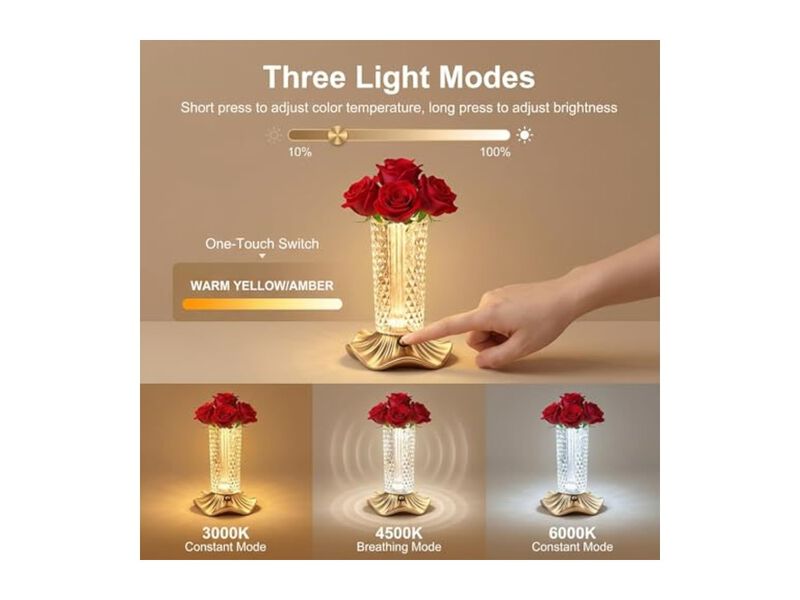 Rechargeable Cordless Touch Control Crystal Table Lamp For Bedroom Patio Outdoor image number 3