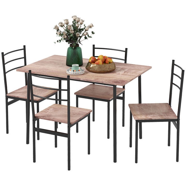 HOMCOM 5 Piece Dining Room Table Set for 4, Space Saving Kitchen Table and Chairs, Rectangle Dining Set with Steel Frame for Breakfast Nook