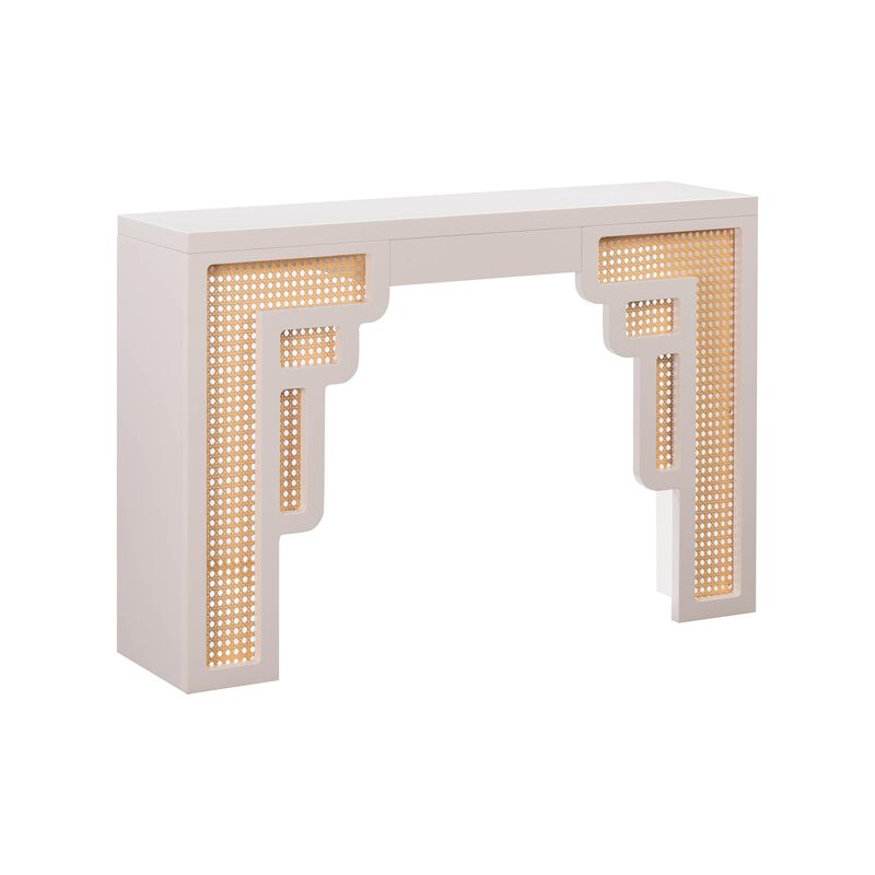 Suzie Coral Pink & Rattan Console Table