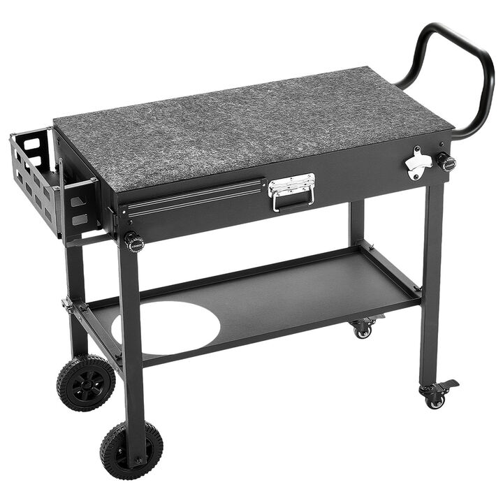 Outdoor Grill Cart Folding BBQ Prep Table with Wheels Magnetic Rack