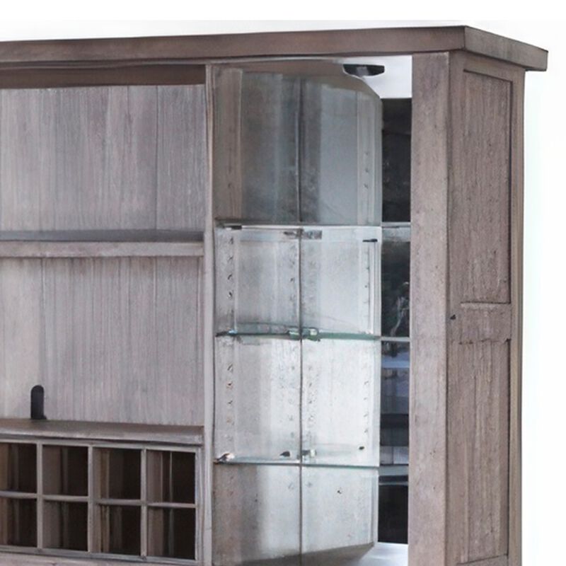 Yael Buffet, Hutch Bar Cabinet, LED Display Shelf, 80 Inch Brown Wood - Benzara image number 2
