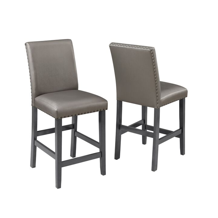 Scarlett 26 Inch Counter Height Chair Set of 2, Plush Gray Faux Leather - Benzara