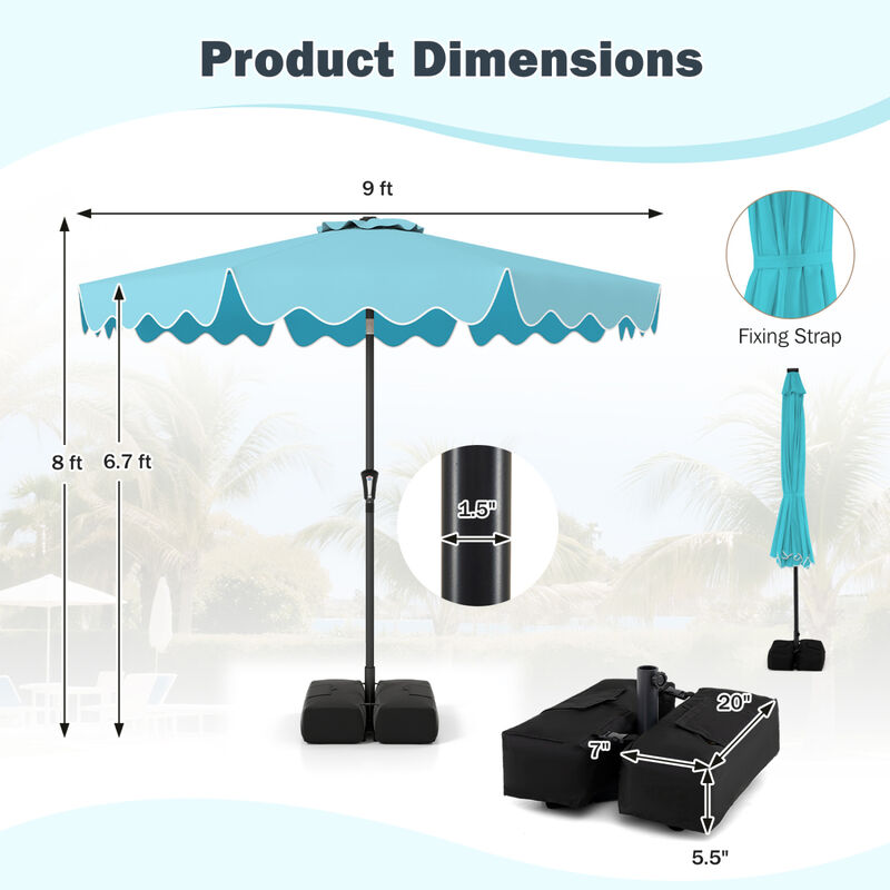 9 Feet Patio Umbrella with Weighted Base and Sandbags image number 4