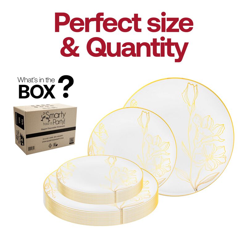 White with Gold Antique Floral Round Plastic Dinnerware Value Set (40 Sets) image number 4