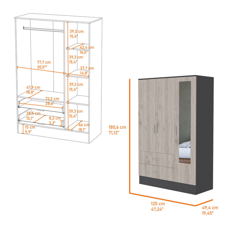Streamdale Black Rock Armoire with Mirror Door, Black Wengue & Gray image number 4