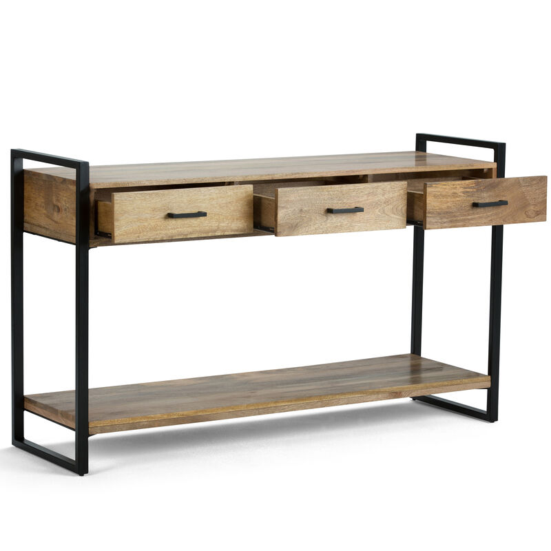 Riverside SOLID MANGO WOOD and Metal 54 inch Wide Modern Industrial Console Sofa Table in Natural