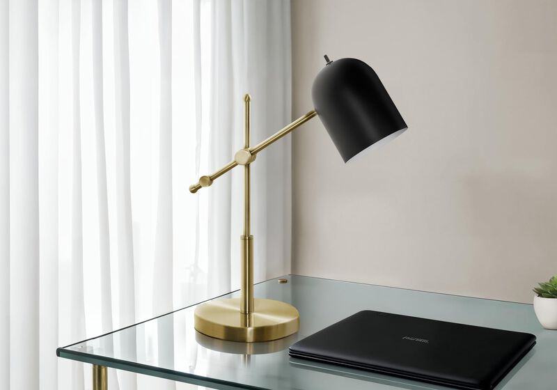 Monarch Specialties 9766, Contemporary Lighting 18" H Table Lamp Brass Metal Black Shade, 13.5" L x 6.5" W x 18.5" H, Gold image number 2