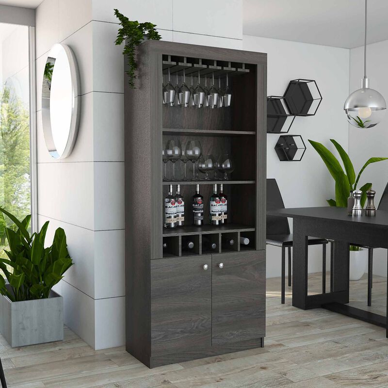 Plympton 3-Shelf Rectangle 5-Bottle Bar Cabinet Carbon Espresso