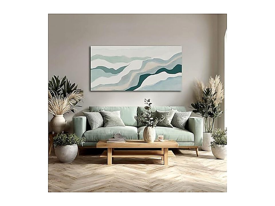 Neutral Abstract Wall Art Geometric Canvas Blue Green White Decor Living Room