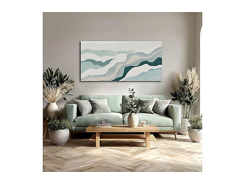 Neutral Abstract Wall Art Geometric Canvas Blue Green White Decor Living Room image number 1