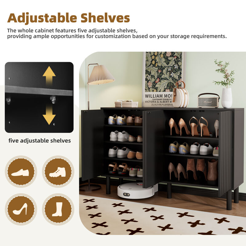 Merax Minimalist Shoe Cabinet  with Fluted Doors