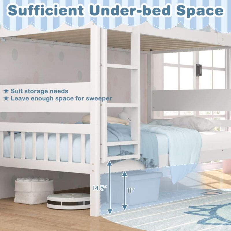 Hivvago Twin Over Twin Bunk Bed with Ladder and Full-length Guardrails