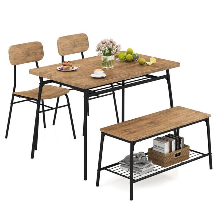 Hivvago 4 Piece Dining Table Set for 4 Metal Frame with Bench and 2 Chairs