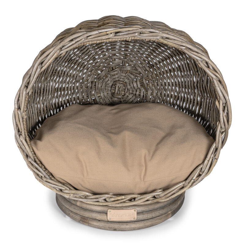 Socket Dome Bohemian Handwoven Rattan Cat Bed with Machine-Washable Cushion