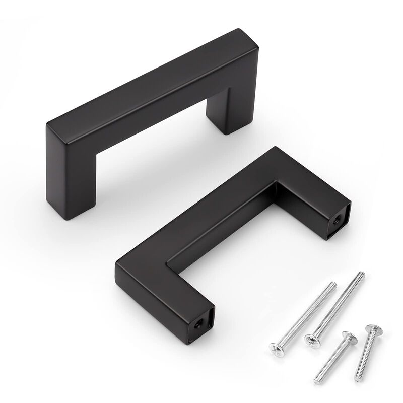 KNOBWELL 6 Pack Black Stainless Steel Cabinet Pulls, Kitchen Cabinet Pulls and Handles, Dresser Drawer Pulls, Hole Centers 2-1/2