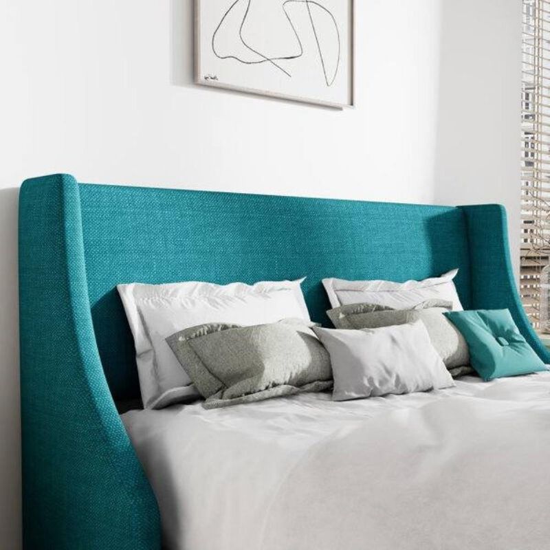 Hivvago King Size Upholstered Linen Blend Headboard Wingback Platform Bed in Turquoise