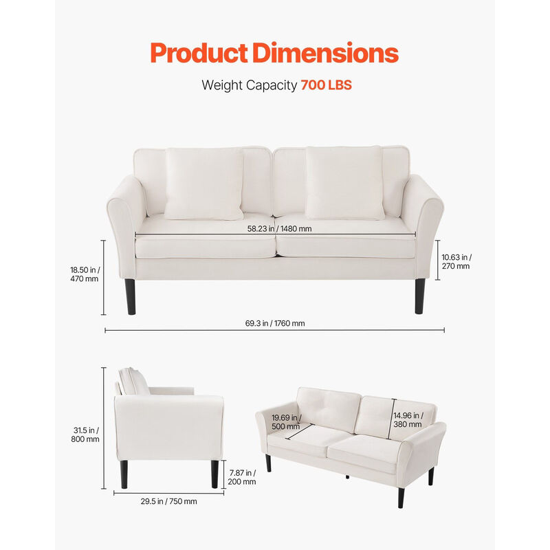 Velvet Loveseat Sofa, 2-Seater Couch for Living Room, Bedroom & Apartment image number 5