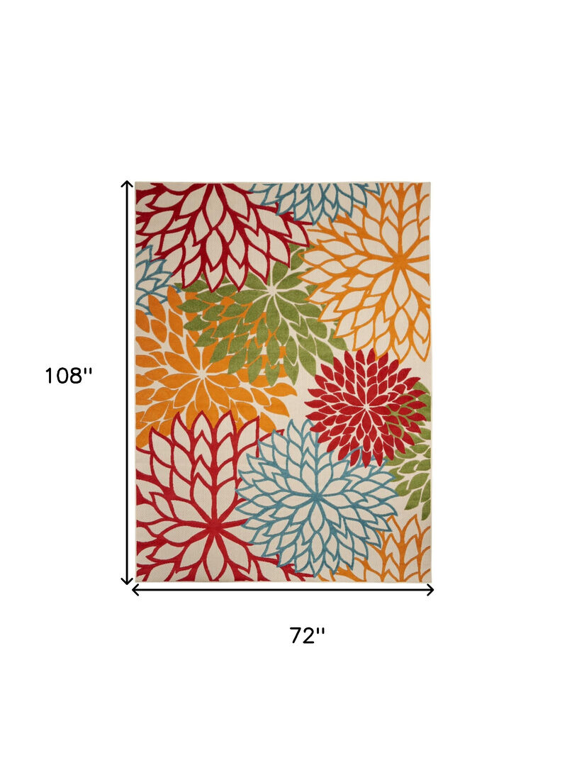 HomeRoots 6' X 9' Ivory Yellow Orange Green And Blue Floral Indoor Outdoor Area Rug image number 6