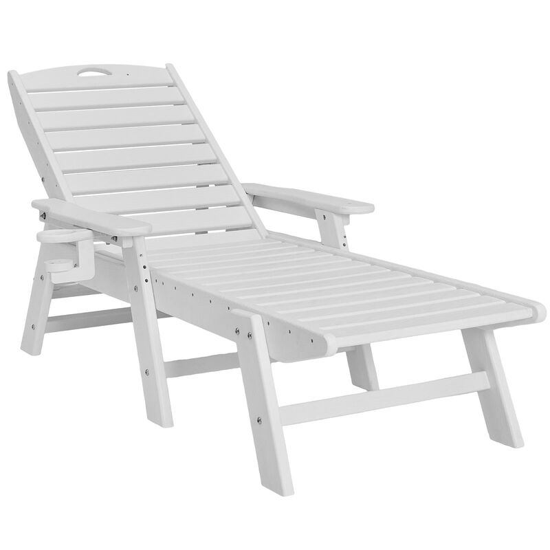 Outdoor Chaise Lounge Chair, 6-Position Adjustable HDPE Recliner with Cup Holder image number 0