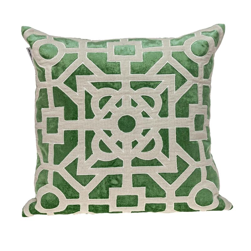 18" Green and Beige Transitional Square Throw Pillow