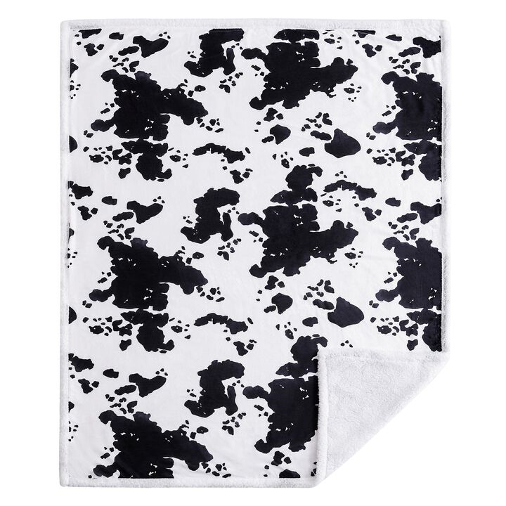 Elsa Cowhide Campfire Black Sherpa Throw