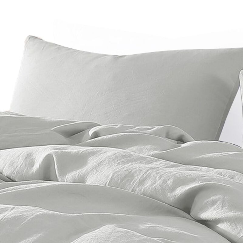 Edge 4 Piece King Size Duvet Comforter Set, Washed Linen, Cotton, Soft Gray - Benzara image number 1