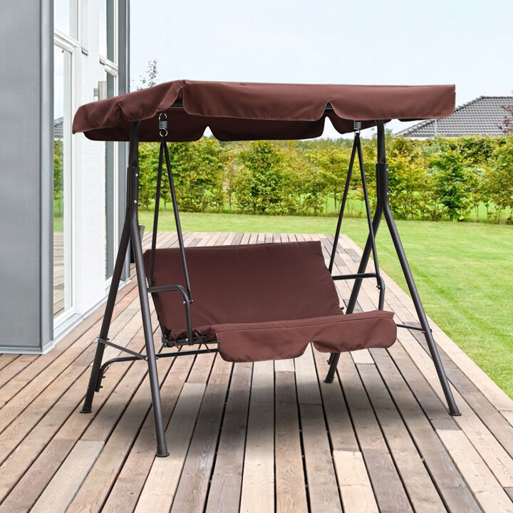 MONDAWE Two Person Porch Swing Bench with Adjustable Canopy & Removable Seat Cushion, Brown