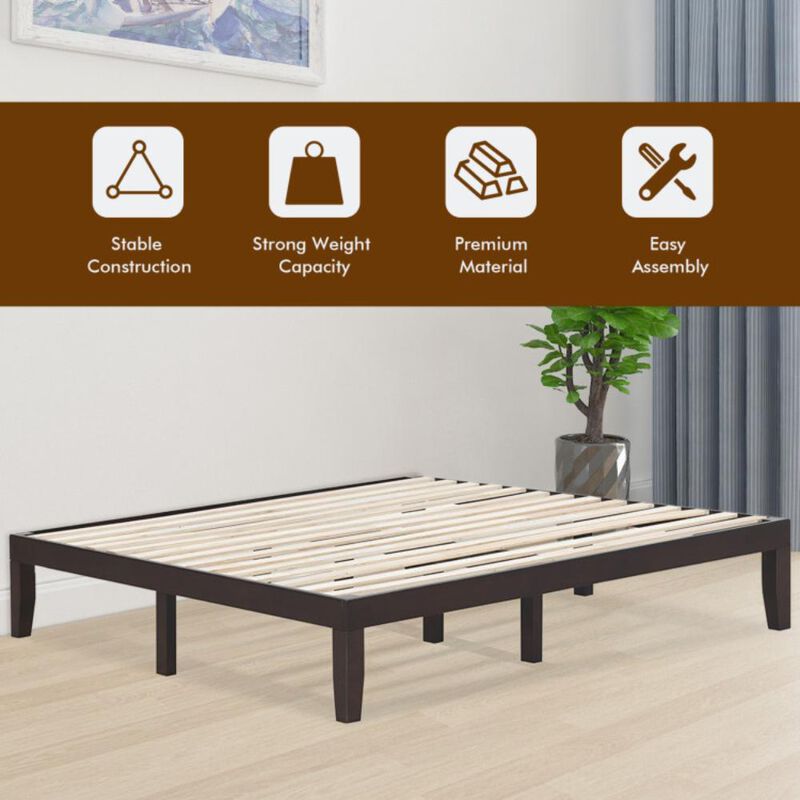 Hivvago King Size Rubber Wood Platform Bed Frame with Wood Slat Support