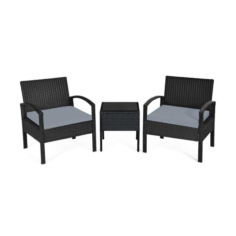 Hivvago Hivvago 3 Pieces Outdoor Rattan Patio Conversation Set with Seat Cushions