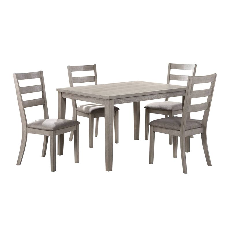 5 Piece Dining Set, Rectangular Table, 4 Chairs, Padded Seating, Light Gray - Benzara