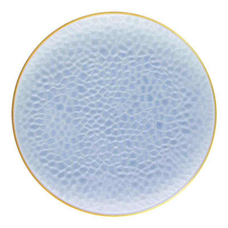 10.25" Clear Blue with Gold Rim Hammered Glass Dinner Plates (120 Plates) image number 0
