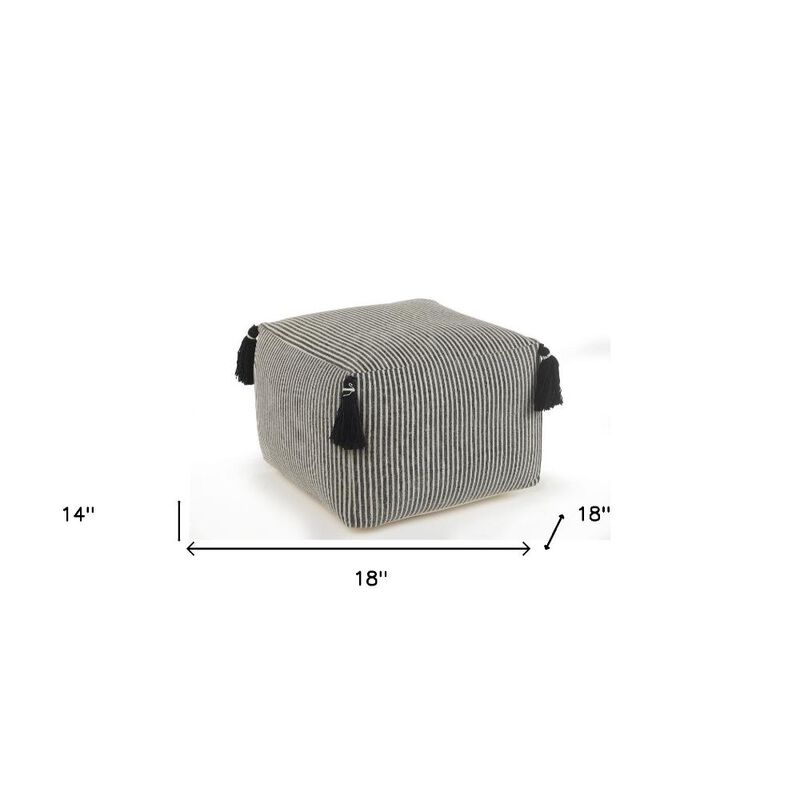 Hivvago 18 Inch Gray Cotton Striped Pouf Ottoman