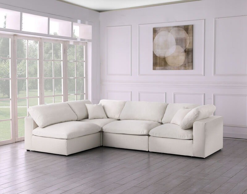 Meridian Furniture Serene Cream Linen Textured Fabric Deluxe Comfort Modular Sectional