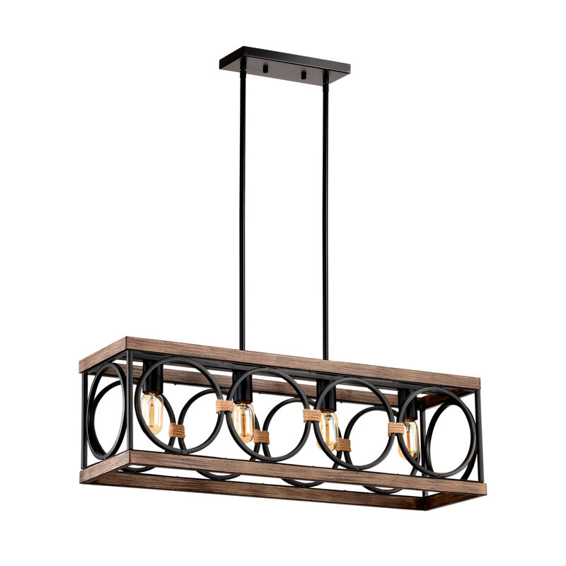 4-Light Farmhouse Rectangle Pendant Light Vintage Rustic Industrial Hanging Light Fixture image number 8