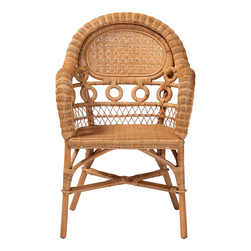 bali & pari Abigale Natural Rattan Dining Chair - Handwoven Wicker Accent Chair with Arms and Openwork Frame for Kitchen or Dining Room image number 1