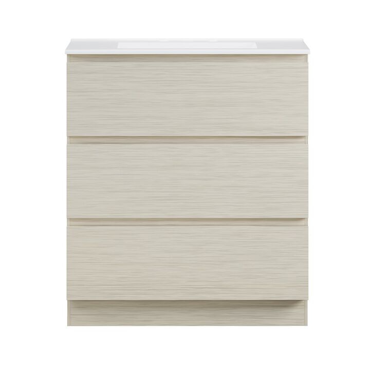 30" Freestanding Bathroom Vanity in White Oak with 3-Hole Widespread Sink Top