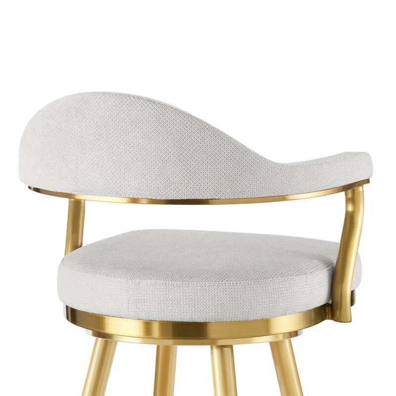 HomeRoots 26" Silver and Gold Fabric and Stainless Steel Counter Height Swivel Bar Chair image number 5