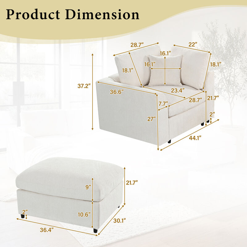 Merax Chenille Armchair with Movable Ottoman, High-Density Foam & Pocket Springs image number 4