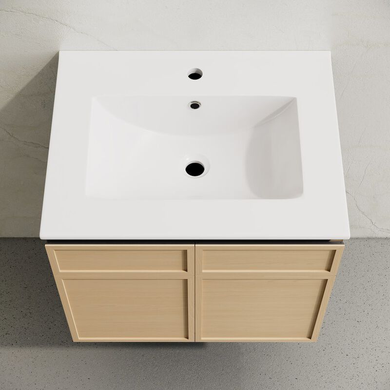 St. Tropez 24" Wall-Mounted Bathroom Vanity in Natural Oak with Sink Top image number 6