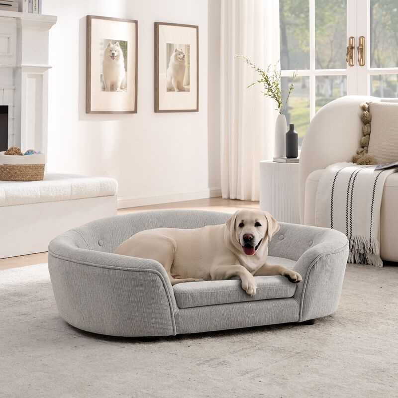 Modern Dog Bed Pet Sofa Oval Semi-Enclosed Dog Sofa Linen Soft Pet Couch image number 2