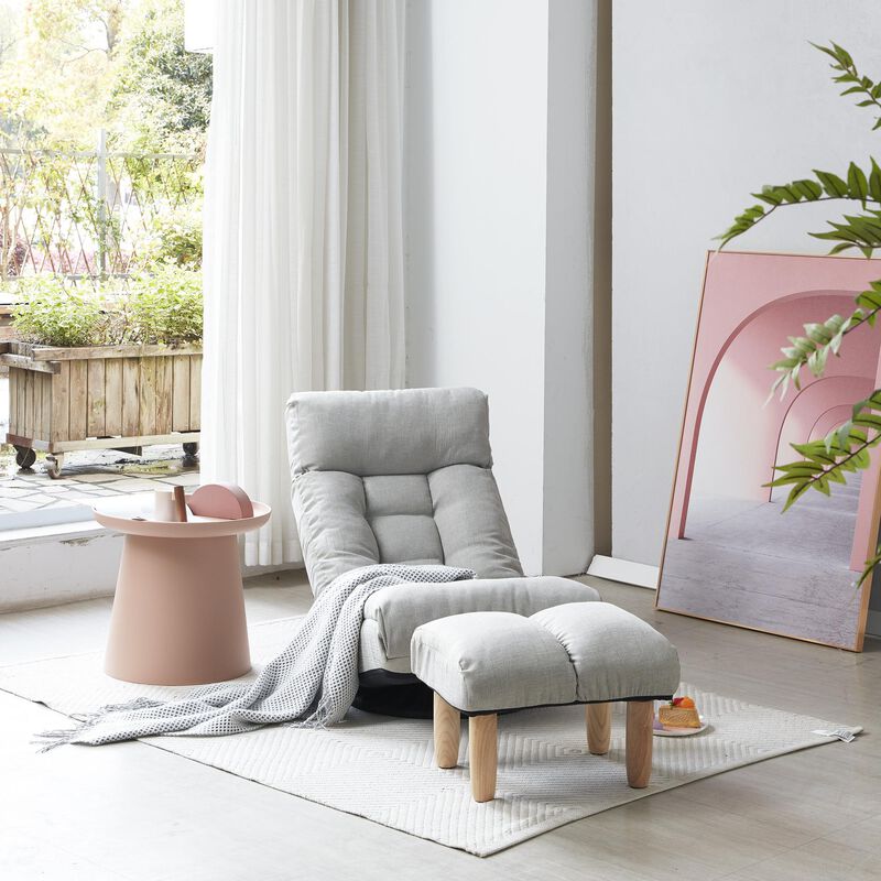 Single Reclining Sofa Chair Japanese Tatami Lazy Sofa with Adjustable Backrest for Balcony & Leisure