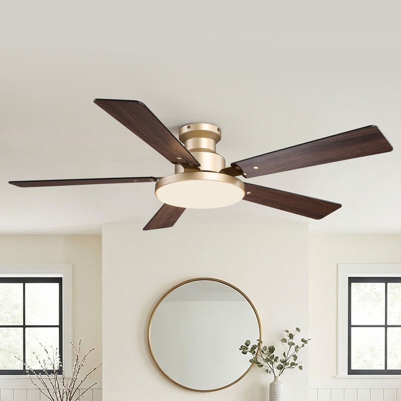 52" Modern Gold Reversible Dimmable Low Profile Flush Mount Smart Ceiling Fan with Light, APP Control and Remote image number 1